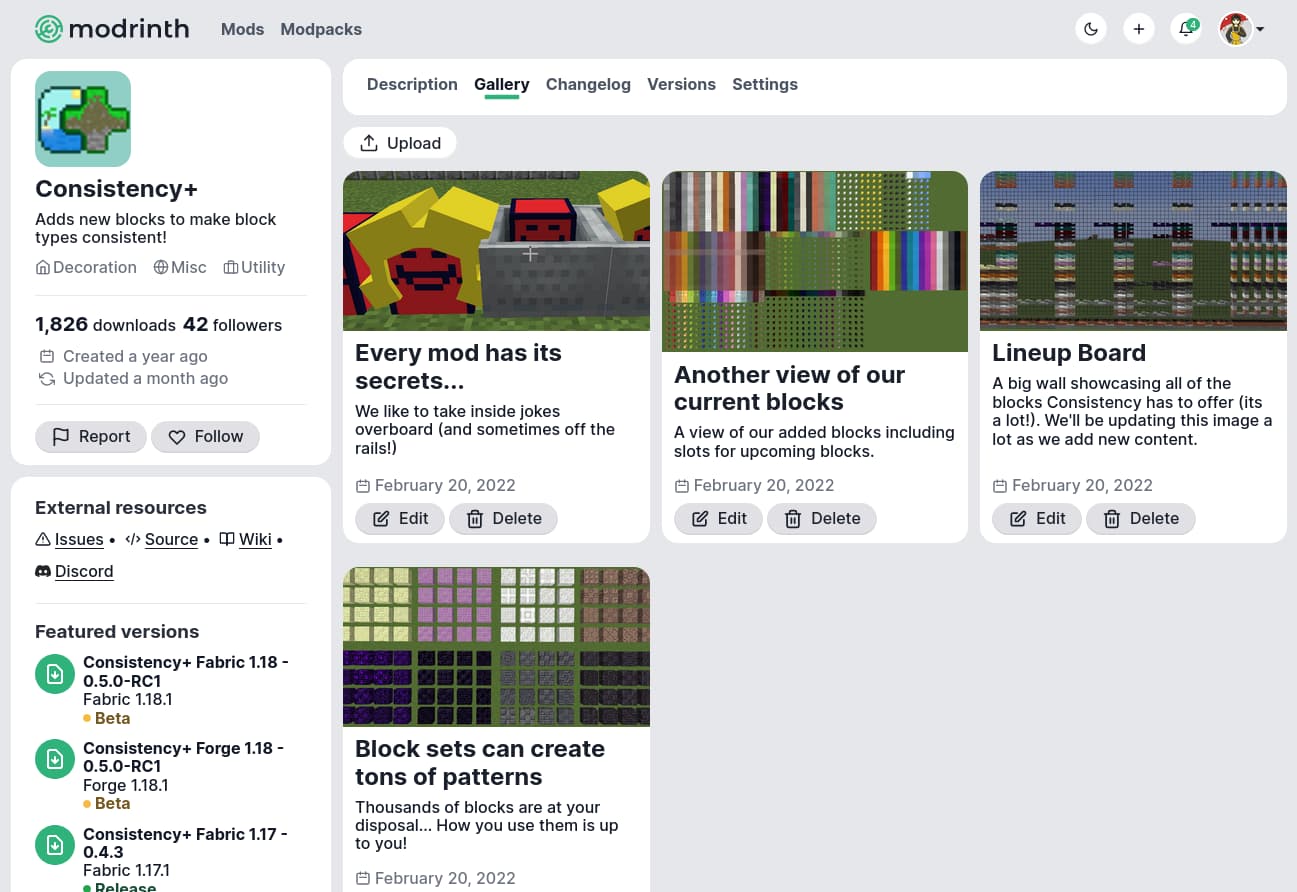 A preview of the gallery functionality